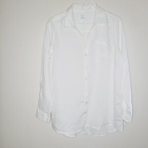 Sigrid Olsen Linen Long Sleeve Top White Large Collared Buttons Beach Resortwear